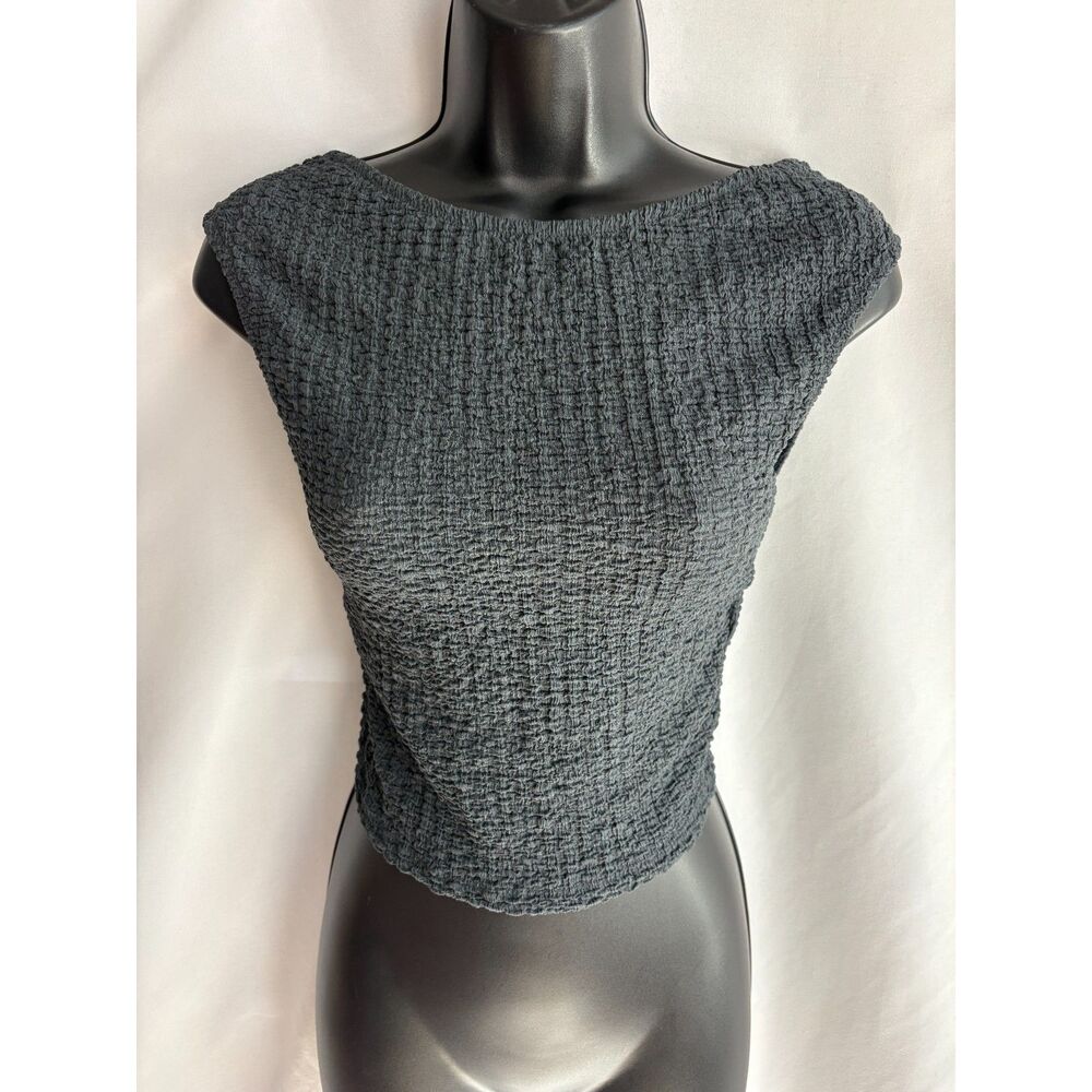 Pull&Bear Crinkle Charcoal Grey Crop Top Size S Boat Neck Basics Essential